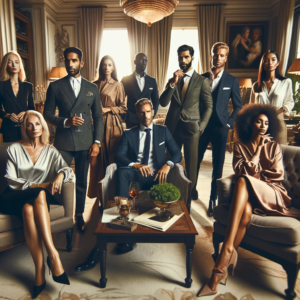 The image depicting a diverse group of wealthy and successful individuals has been created. The scene showcases people from various backgrounds and ethnicities, all dressed in elegant attire and exuding confidence and sophistication. They are portrayed in a luxurious environment, symbolizing their status and success.