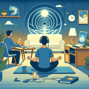 This image showcases a person peacefully incorporating hypnosis into their daily activities, highlighting the ease and simplicity with which hypnosis can be integrated into everyday life to effectively manage and reduce stress