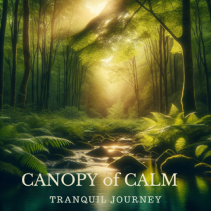 Peaceful forest scene symbolizing the tranquil journey with 'Canopy of Calm', evoking calm and tranquility.