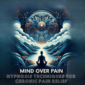 The design is calming and inspirational, effectively portraying a sense of relief from chronic pain. It features symbolic elements like a serene landscape and a peaceful figure, along with visual metaphors for pain relief and tranquility. The title "Mind Over Pain" is featured prominently in a clear, elegant font, reflecting the audio's focus on healing and pain management. This cover art captures the essence of using hypnotherapy to alleviate chronic pain and is suitable for digital or print media.