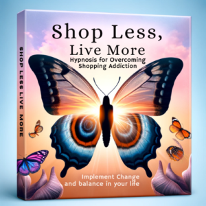 This image is vibrant and engaging, featuring vivid colors and dynamic elements that symbolize transformation and joy. It includes imagery like a burst of colorful light and a symbolic metamorphosis, such as a butterfly emerging, representing the positive change from shopping addiction to a fulfilling lifestyle. The design is visually striking and conveys a message of hope and renewal, aiming to resonate with individuals looking for guidance and support in overcoming shopping addiction.
