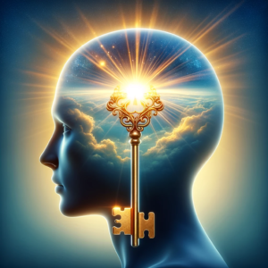 Key unlocking a serene and peaceful mind, symbolizing the unlocking of potential with 'Serenity Now'.